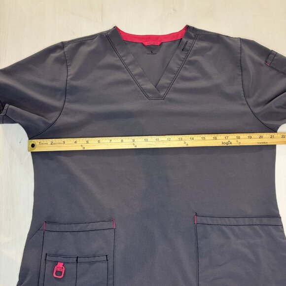 Carhartt Force Scrub Shirt Top Women's Large Multi Pocket V-Neck Gray With Pink - Picture 4 of 8
